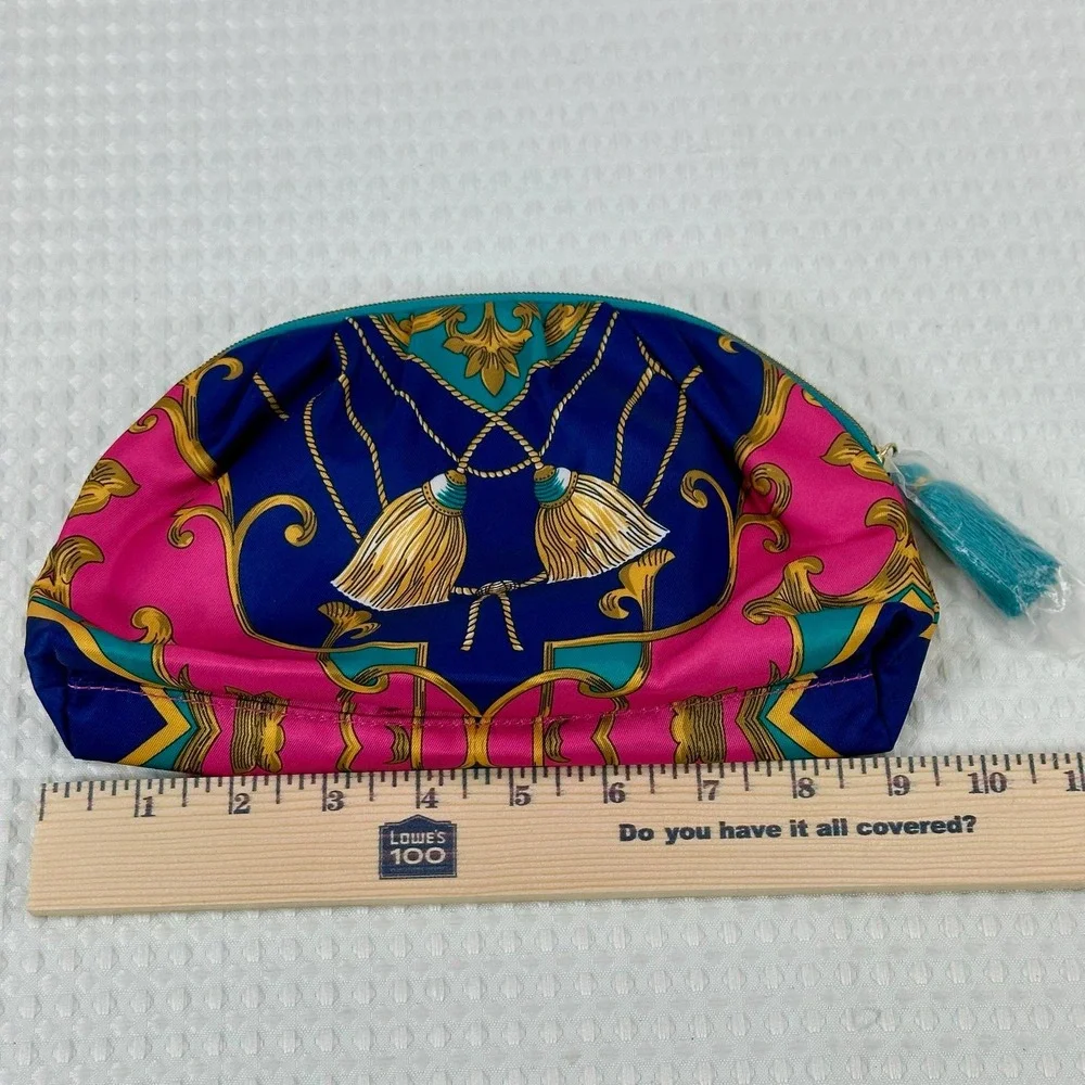 Estee Lauder Cosmetic Makeup Blue Pink Gold Tassel Zipper‎ Pouch Recycled Fabric